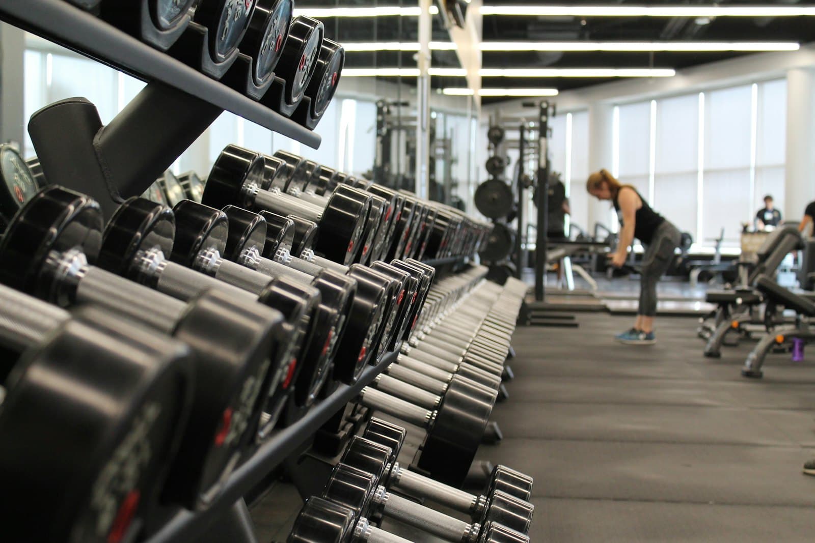 Row of dumbbells on a gym rack